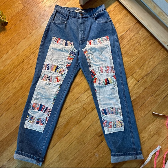 CARLEEN Denim - CARLEEN Patchwork Jeans One of a Kind vintage quilt Made in USA straight leg